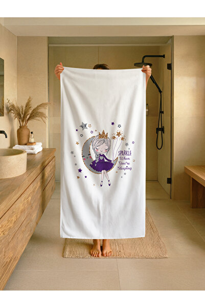 Talia Home Κορίτσι που κάθεται στο φεγγάρι με μωβ μοτίβο Παιδική παραλία - Πε...