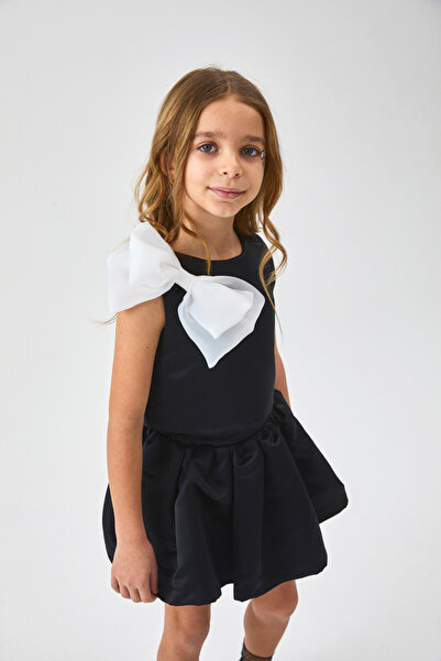 Le Mabelle Siyah  Organze Fiyonklu Kız Çocuk İkili Takım - Gale