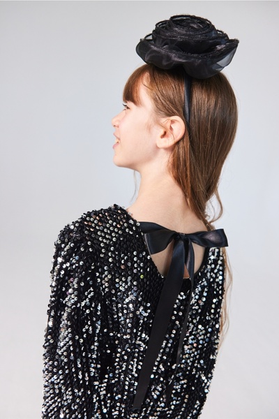 Le Mabelle Μαύρο Βελούδινο Κοριτσίστικο Φόρεμα με Παγιέτες - Oriel