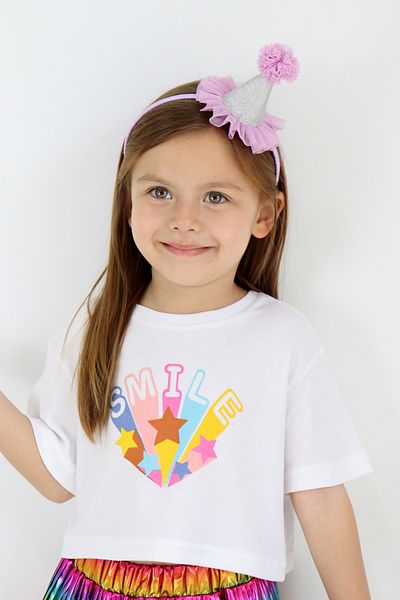 Le Mabelle White Smile Star Printed Girl's Crop T-Shirt - Becky