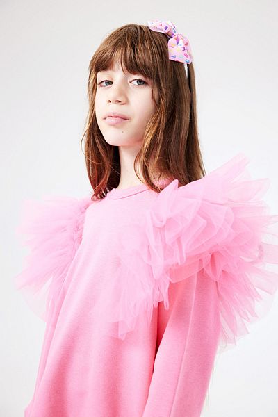 Le Mabelle Malory Girl's Tracksuit Set - Pink, Tulle Detailed Shoulders