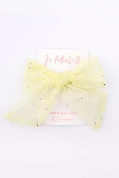 Le Mabelle Yellow Glitter Tulle Bow Girl Child Clip Buckle