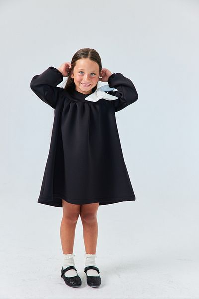 Le Mabelle Black Shoulder Girl's Dress with Bow Detail - Leah