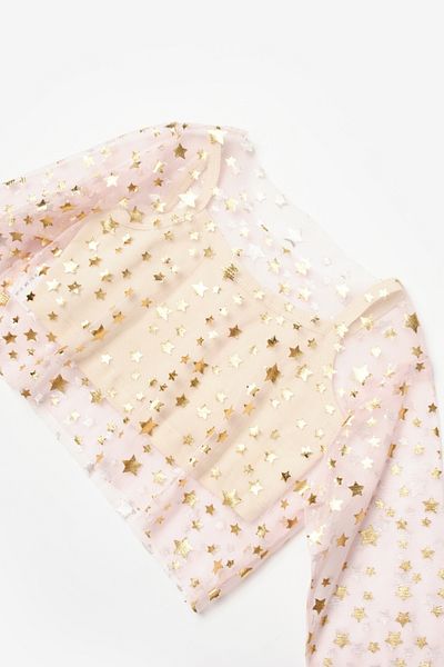 Le Mabelle Starry Powder Girl's Crop Top - Long Sleeve