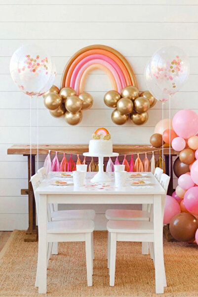 Le Mabelle Altın Makaron Gökkuşağı Balon Set