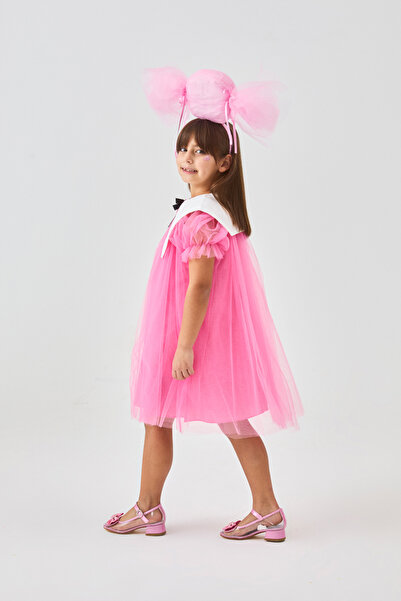 Le Mabelle Fuşya  Sivri Yakalı Kız Çocuk Tül Elbise - Nicole