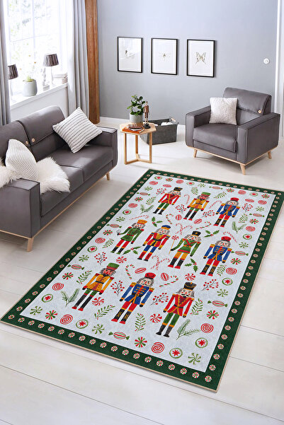 Realhomes Yılbaşı Temalı Asker Figürlü Kaymaz Taban Yıkanabilir Dikdörtgen Sa...