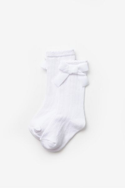 Le Mabelle White Velvet Bow Girl's Socks