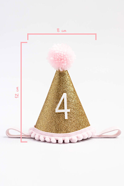 Le Mabelle Pink 4 Year Old Pompom Funnel Birthday Crown
