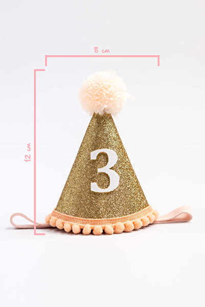 Le Mabelle Salmon 3 Year Old Pompom Funnel Birthday Crown