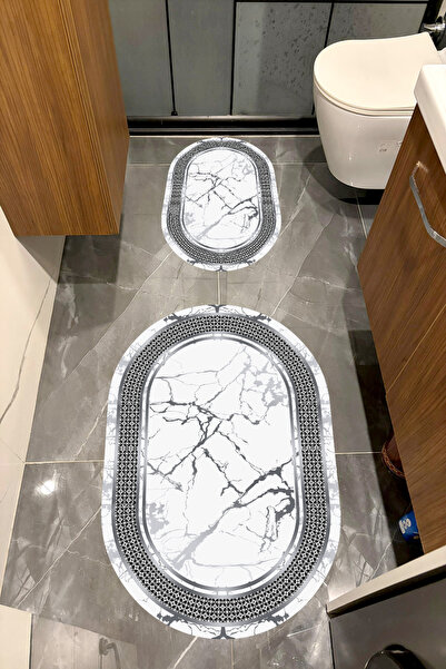 Bordo Halı مجموعة سجادة حمام مزخرفة ماصة للماء وناعمة وغير قابلة للانزلاق ومم...