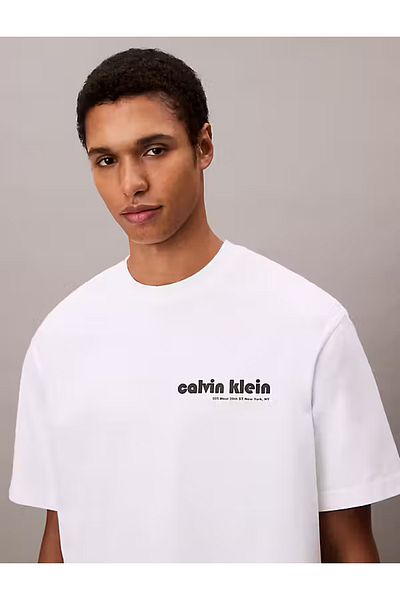 Calvin Klein Men's Brand Logo Organic Cotton Casual White T-Shirt Lv04Rc829G Yaa