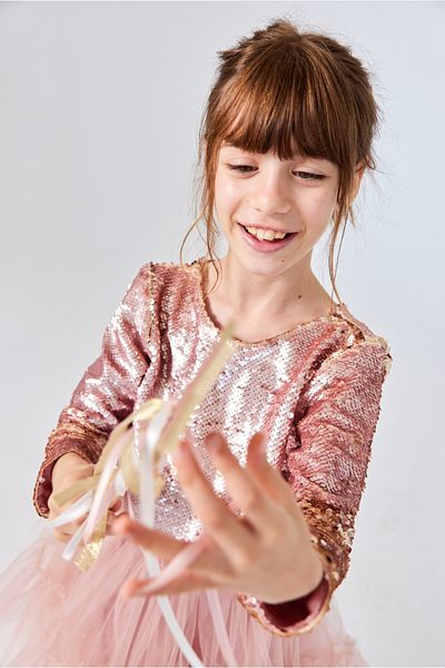 Le Mabelle Girl's Double Suit with Rose Sequined Tulle Skirt - Milena
