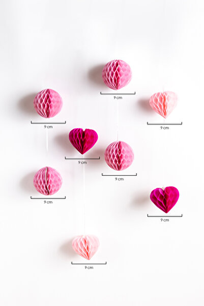 Le Mabelle Pink Pompom Heart 4-Piece Honeycomb Ornament