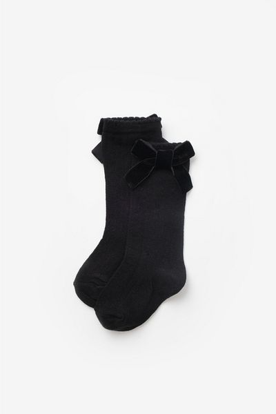 Le Mabelle Black Velvet Bow Girls' Socks