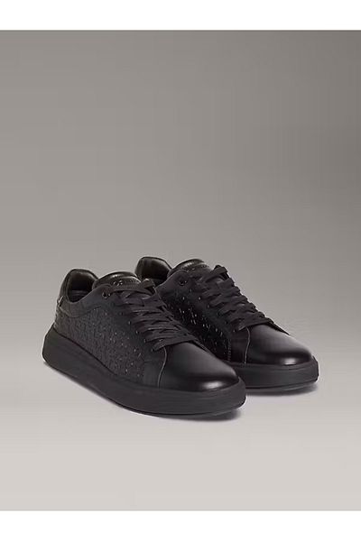 Calvin Klein Men's Brand Logo Stylish Appearance Leather Casual Sneaker Black Sneaker Hm0Hm0197