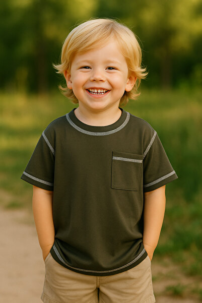 Mama Miel Baby Тениска с джобове и жилетка в цвят каки - 100% памук