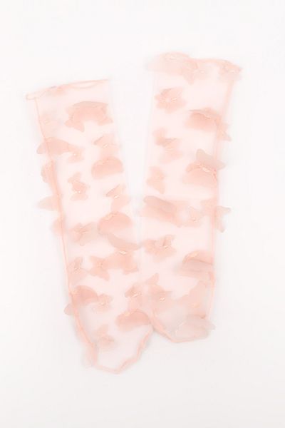 Le Mabelle Salmon Butterfly Appliqued Girl's Tulle Socks