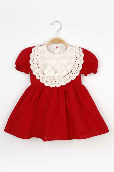 Le Mabelle Κόκκινο κοντομάνικο χτένι με λεπτομέρεια φιόγκο για κορίτσι - Rosa