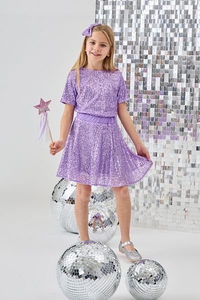 Le Mabelle Lilac Sequined Girl's Double Suit - Larina