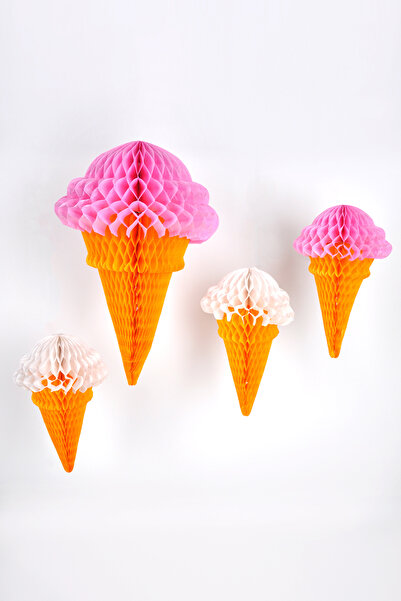 Le Mabelle Multicolored 4-Piece Ice Cream Figure Honeycomb Party Decoration