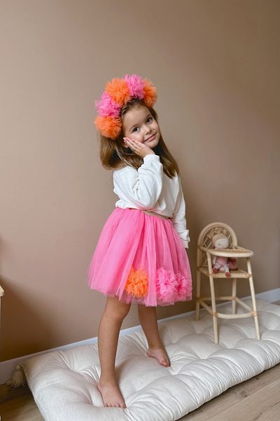 Le Mabelle Fuchsia Pompom Detailed Girl's Skirt - Hilda
