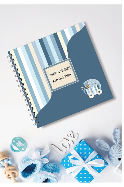 BULUT DİJİTAL Modern Baby Memory Book - First 1 Year & Mother Baby Diary - Agenda & Sticker & Pen Gift
