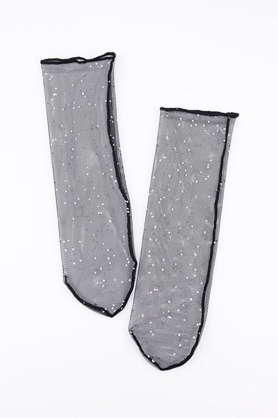 Le Mabelle Girl's Black Tulle Socks - Small Glitter Detailed