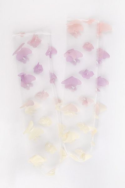 Le Mabelle Multicolored Butterfly Appliqued Girl's Tulle Socks