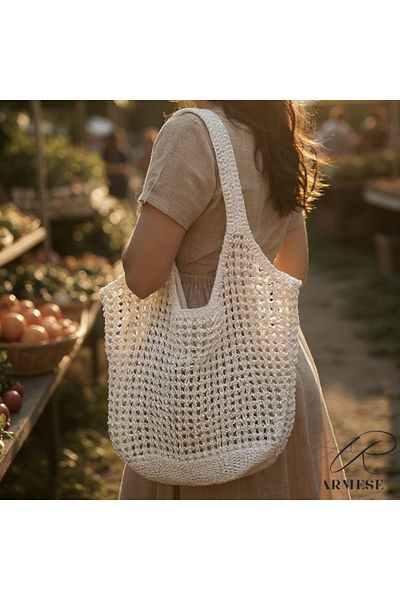 Ar Armese Hand Knitted Large Bag Bohemian Beach & Shopping Bag Machine Washable 70X50 cm