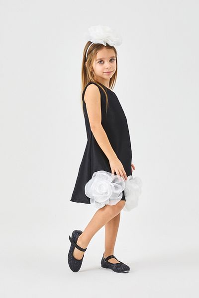 Le Mabelle Black Girl's Dress with Rose Detail at the Hem - Paola