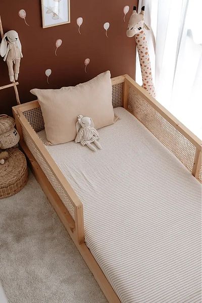 TBA COLLECTION Single Muslin Fitted Sheet Set |   Line Series - Beige
