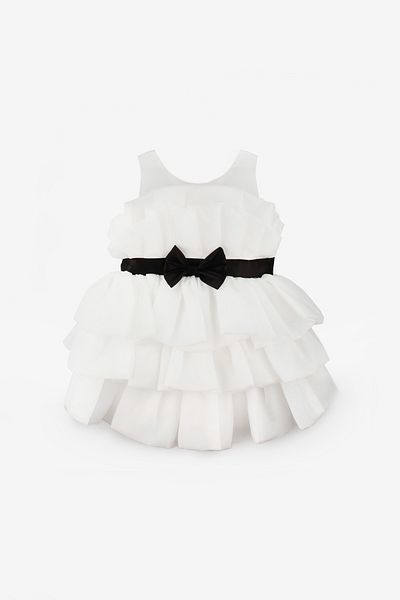 Le Mabelle Ecru Front Bow Layered Girl's Dress - Laney