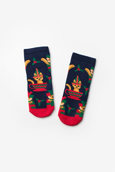 Le Mabelle Коледни чорапи с тъмносини мотиви за момичета с котки