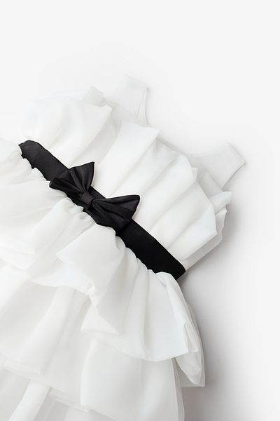 Le Mabelle Ecru Front Bow Layered Girl's Dress - Laney
