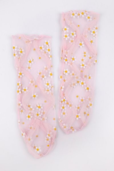Le Mabelle Pink Daisy Patterned Girl's Tulle Socks