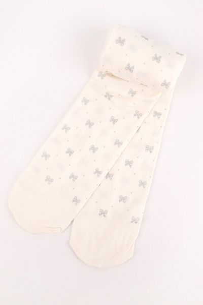Le Mabelle White Glittery Bow Detailed Girls' Banana Pantyhose