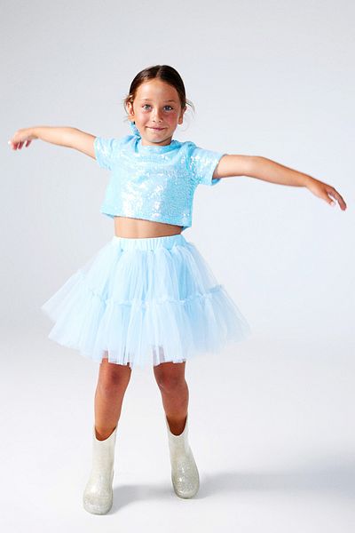 Le Mabelle Freya - Double Suit with Blue Tulle Skirt and Sequin Detail on It