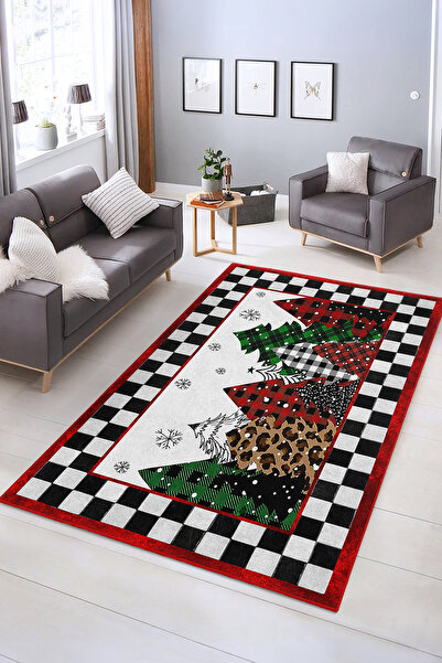 Realhomes Noel Temalı 3D Dijital Baskılı Kaymaz Taban Yıkanabilir Halı
