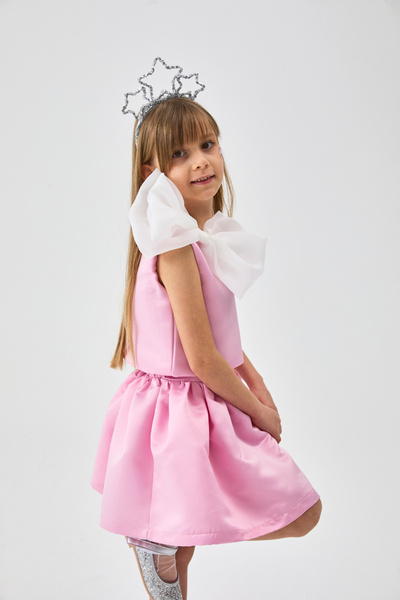 Le Mabelle Pink Organza Bow Girl's Double Suit - Gale