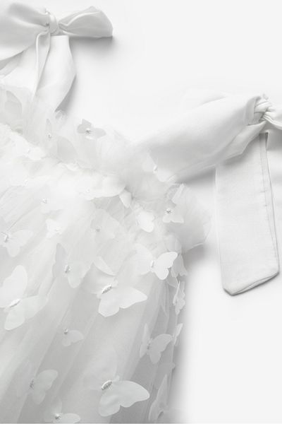 Le Mabelle White Shoulder Tie Butterfly Appliqued Girl's Dress - Nikki