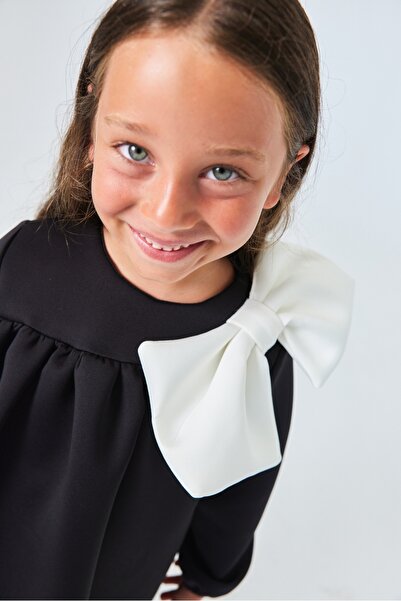 Le Mabelle Siyah  Omzu Fiyonk Detaylı Kız Çocuk Elbise - Leah