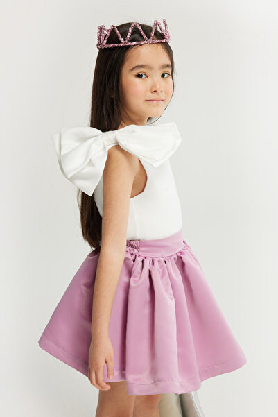 Le Mabelle Lila  Tek Omuzlu Fiyonk Detaylı Etek Crop Kız Çocuk İkili Takım - Luisa