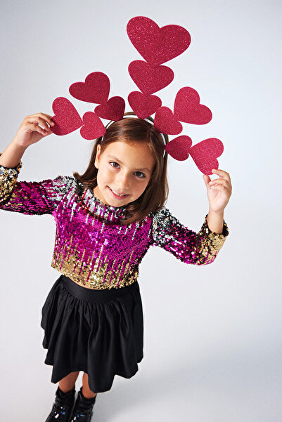 Le Mabelle Beatrice - Girl's Black Sequined Crop Skirt and Top Set