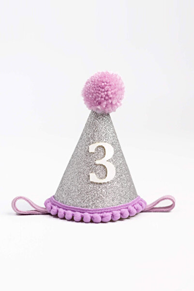 Le Mabelle Lilac 3 Year Old Pompom Funnel Birthday Crown