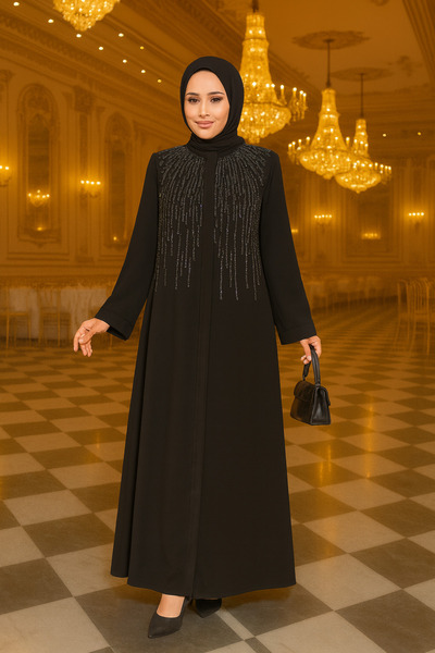 Neva Style Вишитий бісером чорний хіджаб Abaya 29106S