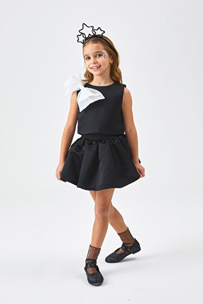 Le Mabelle Siyah  Organze Fiyonklu Kız Çocuk İkili Takım - Gale