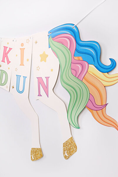 Le Mabelle Çok Renkli Unicorn Happy Birthday Banner