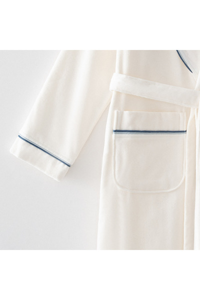 Ecocotton Deep Women's Bathrobe 100% Organic Cotton Hand Embroidered Cream