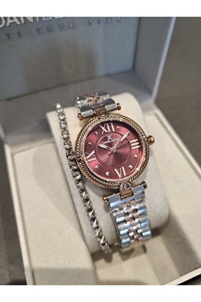 Daniel Klein New Model Dk - Rose Bicolor Steel Bracelet Plum Dial Women's Wristwatch+Gift Bracelet